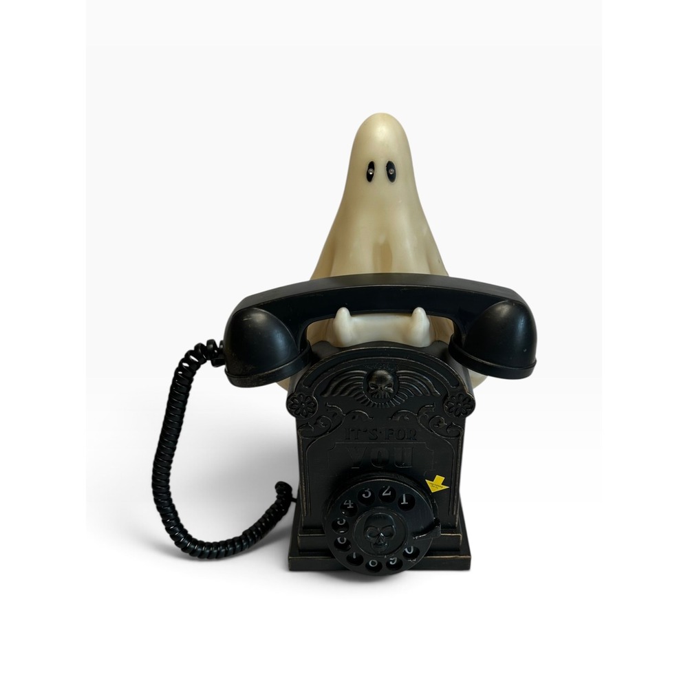 Gemmy Ghost Rotary Phone Halloween Prop Black White Light Up Sound Works